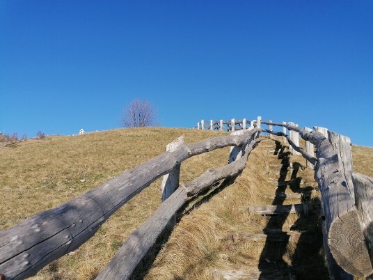 una lunga scalinata ripida al Monte Purga